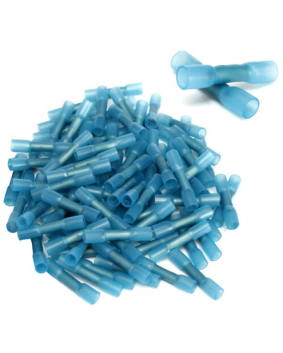 Pile of Blue Heat shrink Butt Connectors 